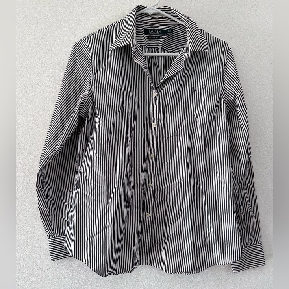 Ralph Lauren Women's Black and White Striped Shirt